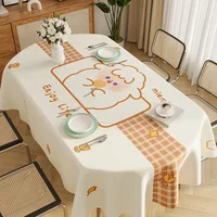 NNkz-L  Oval Leather Tablecloth Waterproof Anti Scald No Wash Ins Wind Net Red High-end Dining Table Cloth 1