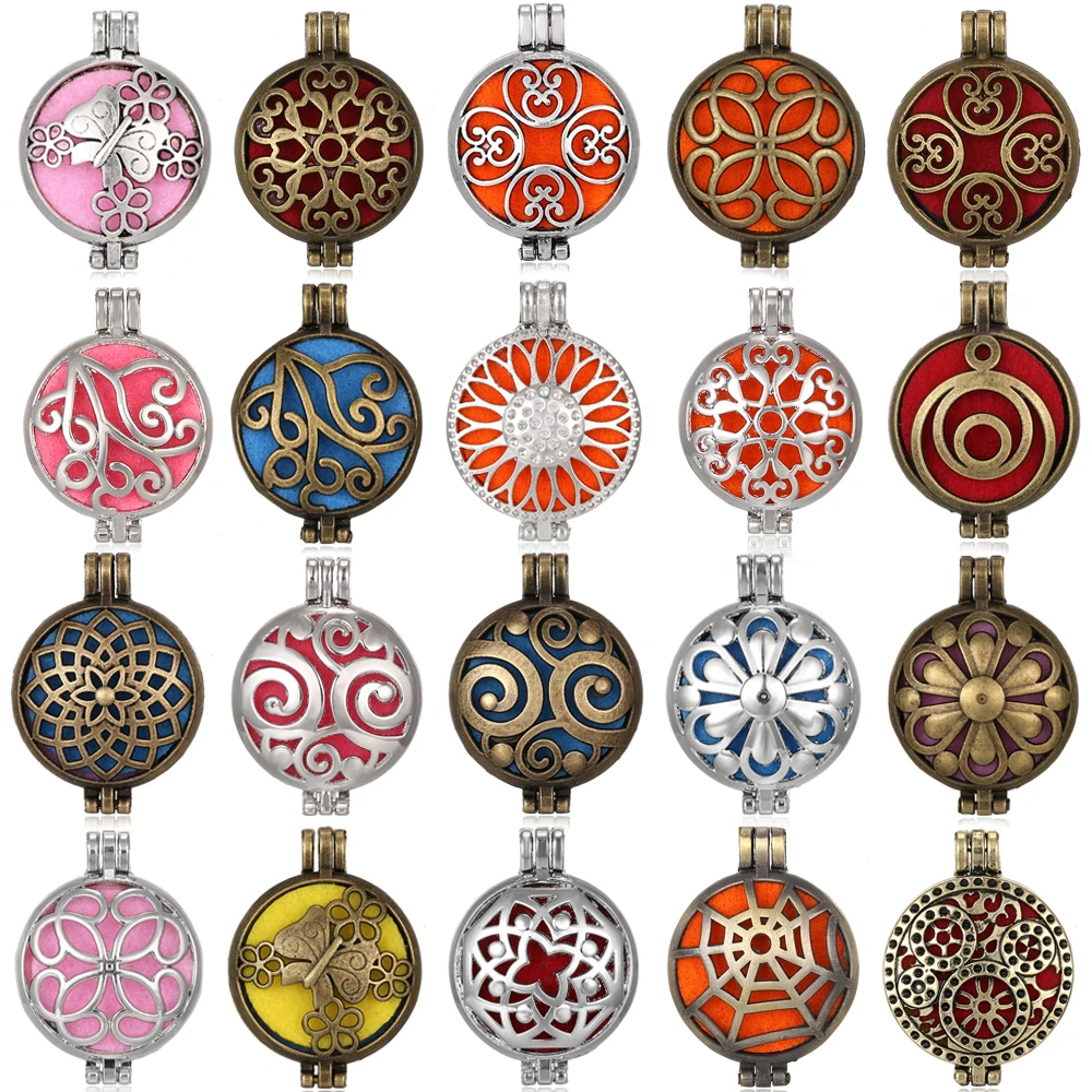 

10pcs/lot Aromatherapy Necklace Diffuser Pendant Vintage Metal Open Locket Pendants Aroma Perfume Essential Oil Diffuser Pendant