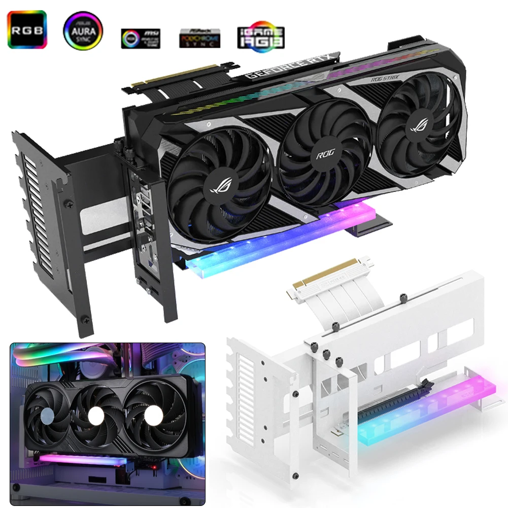 Suporte para Placa Gráfica Argb Ez40 Suporte Vertical Suporte Gpu 5v 3pin Suporte de Montagem Pci-e 4.0 Cabo Adaptador X16 para pc