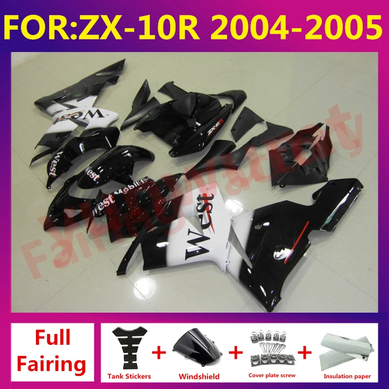 

For Kawasaki Ninja ZX10R ZX 10R ZX-10R 2004 2005 Motorcycle Fairing Kit ABS Injection mold kits Accessories zxmt set white black
