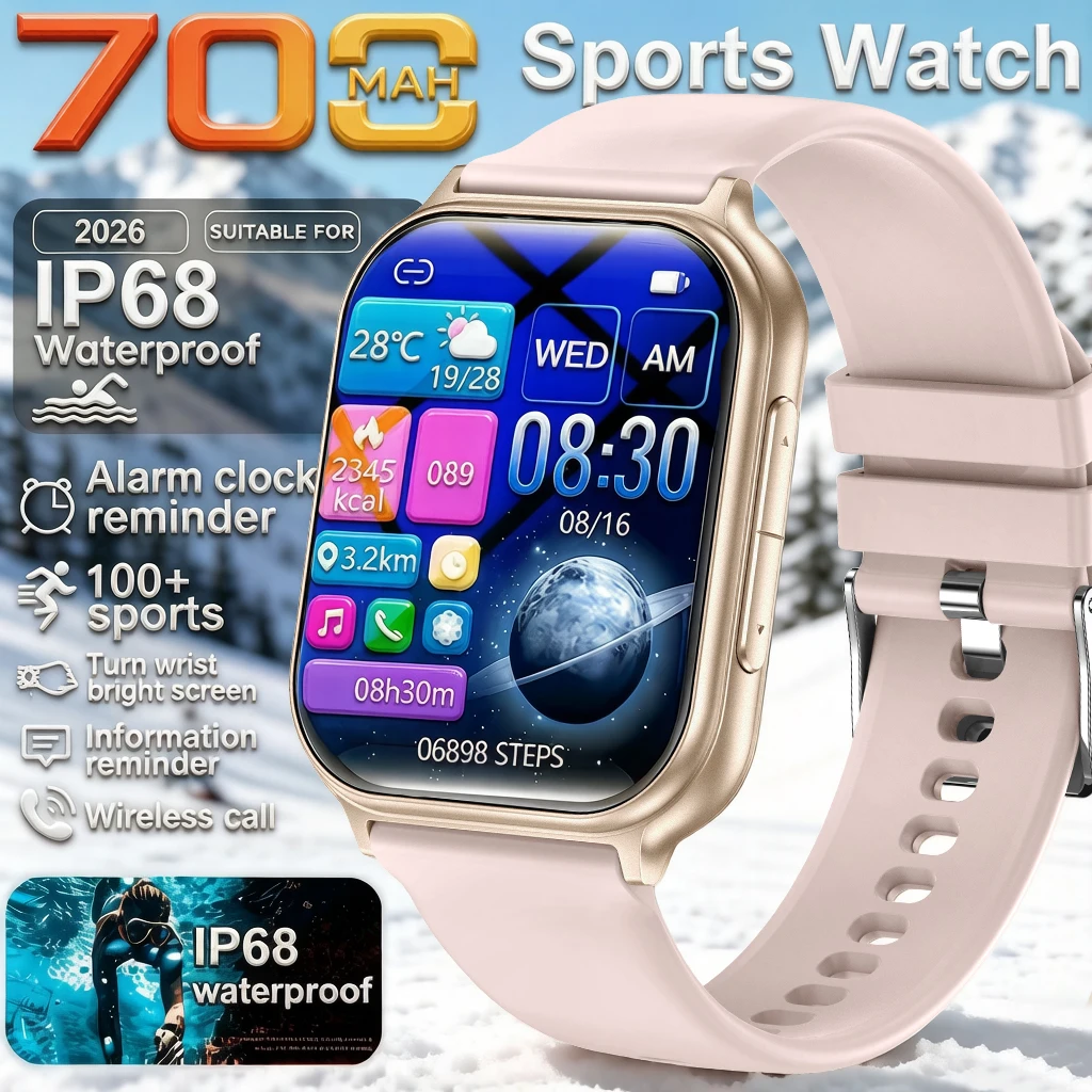 2026 New Voice Calling Smart Watch Ultra 1.83inch Screen 24H Health Monitor 100+Sports Modes 700mAh BT Call Smartwatch Men Women 1