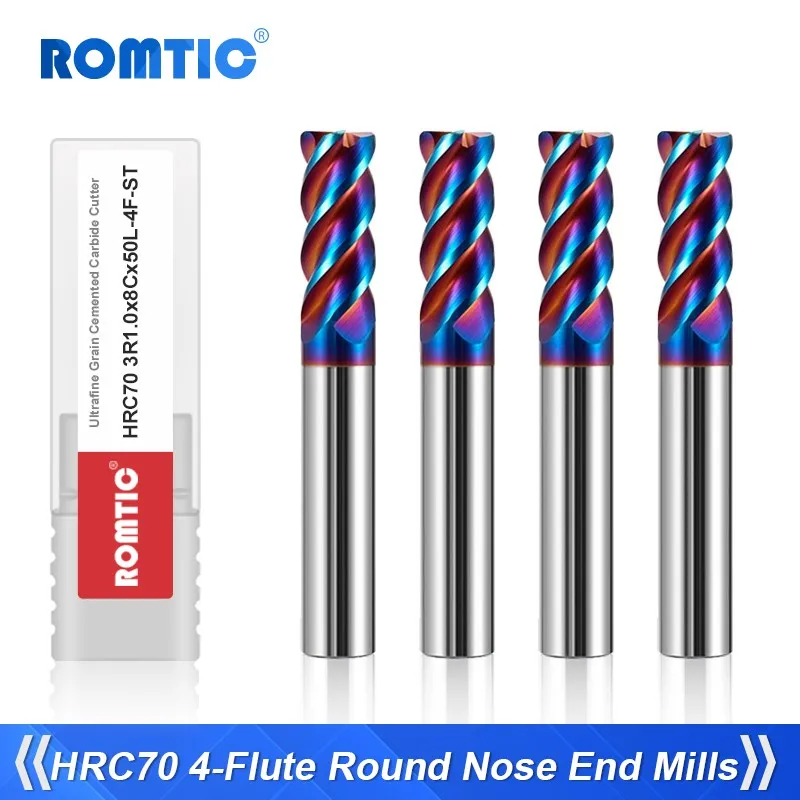 ROMTIC-HRC70-4-Flute-Tungsten-Steel-Carbide-Blue-Nano-Coating-Roughing ...