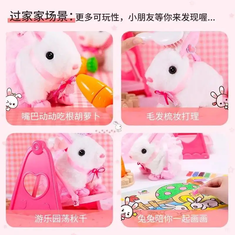 Rabbit Plush Toy Children's Simulation Electric With Sounds Walking Cute Doll White Rabbit Pet Girl Play House Toy Birthday Gift