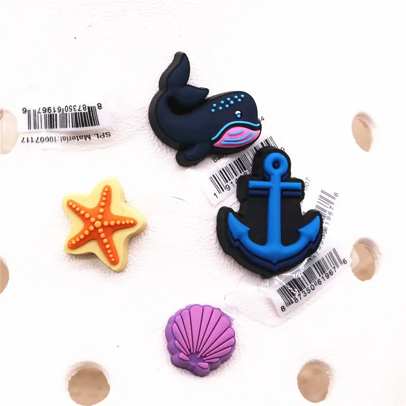 Novelty Cute Whale Shoe Charms Accessories Shell Starfish Anchor Shoe Buckle Decoration for Kids X-mas Party Gifts