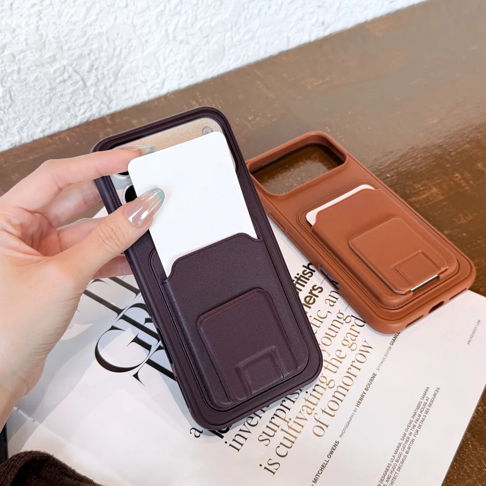 Dual Card Slot Square Stand Phone Case with Camera Protection Cover