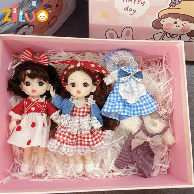 BJD Mini Dolls Set for Girls Toys Birthday Gift Box 1/12 17cm Cute Princess Dress Doll 13 Movable Joint 3D Eyes Doll Children 1
