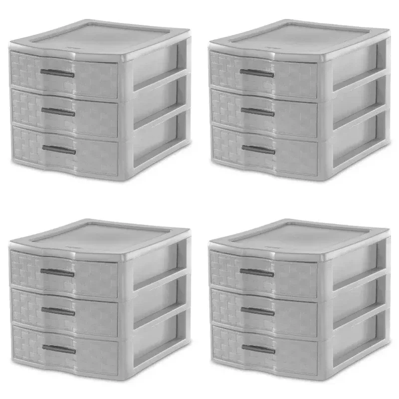 

Sterilite Medium Weave 3 Drawer Unit Plastic, Cement, Set of 4