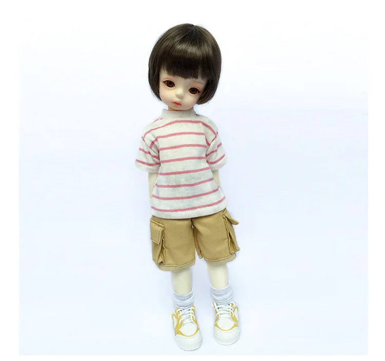 1/ 6 Bjd Doll Clothes Doll Stripe Long Sleeve T-Shirt Overalls Denim Shorts Suits For 1/6, Yosd, 30cm Sd Doll Accessories Toy