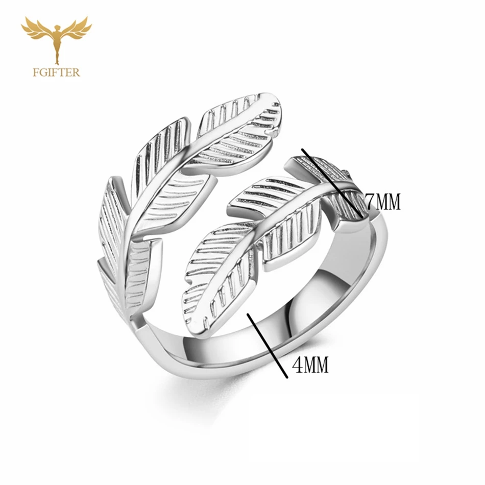 Stainless Steel Ring Wrap Finger Feather Open Ring Adjustable Size Fashion Women Jewelry Gold Silver Color Choose Small Gifts 3