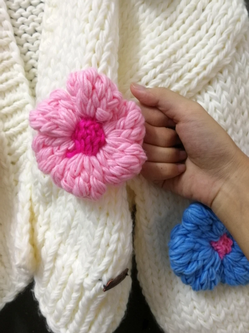 Boho Inspired chunky cardigan women long sleeve bloom knit 3D floral cardigan coat loose winter warm cardigan sweater 6