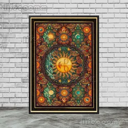 Celestial Bohemian Canvas Art: Sun, Moon, Stars & Planets Wall Decor - 13X18cm NoFrame (S)
