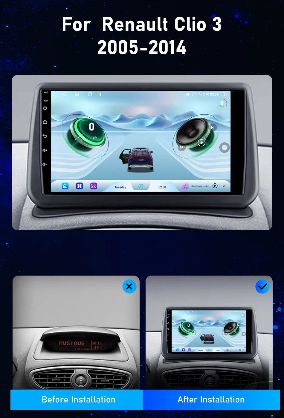 Srnubi Für Renault Clio 3 2005-2014 Android 14 Auto Radio Multimedia Player GPS Navigation 2Din 4G Carplay RDS Stereo Autoradio – Detail 2