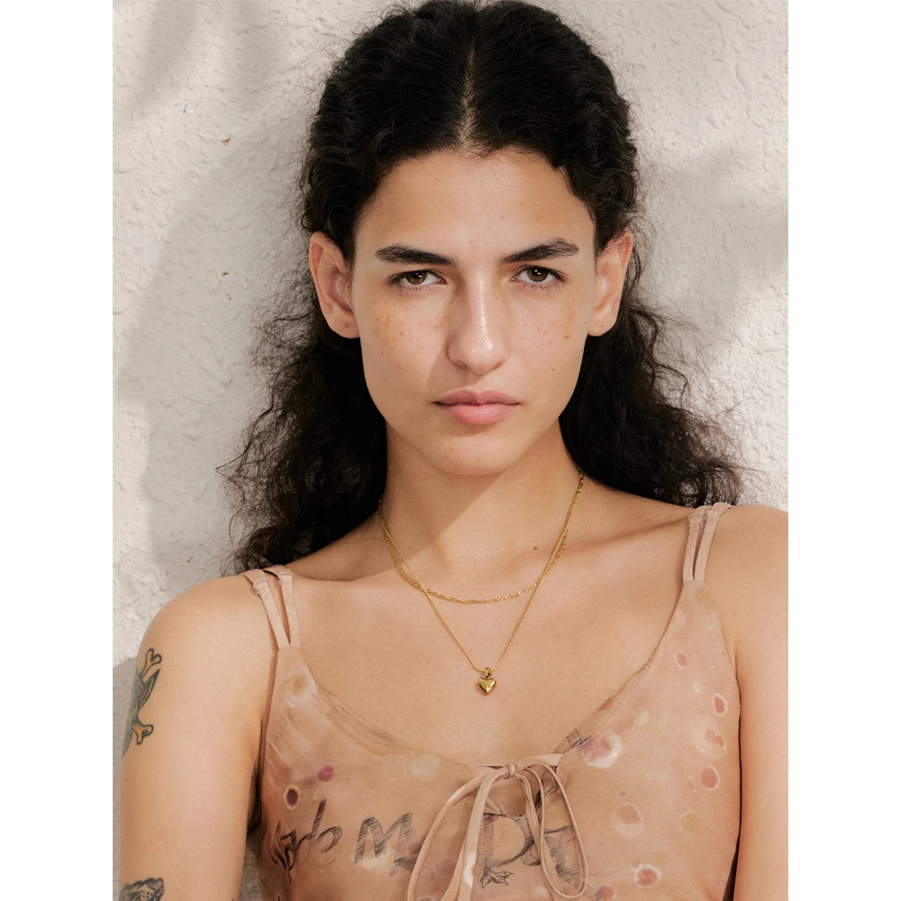 Yhpup Necklace Double-Layer Chain Heart Drop