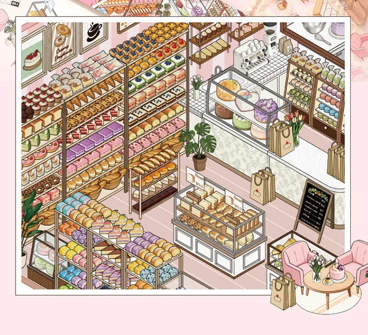 JIANQI Kawaii Run A Shop 3D Bäckerei Landschaft Aufkleber DIY Taschenkabine Szene Festival Geschenk ﻿ ﻿ – Detail 13