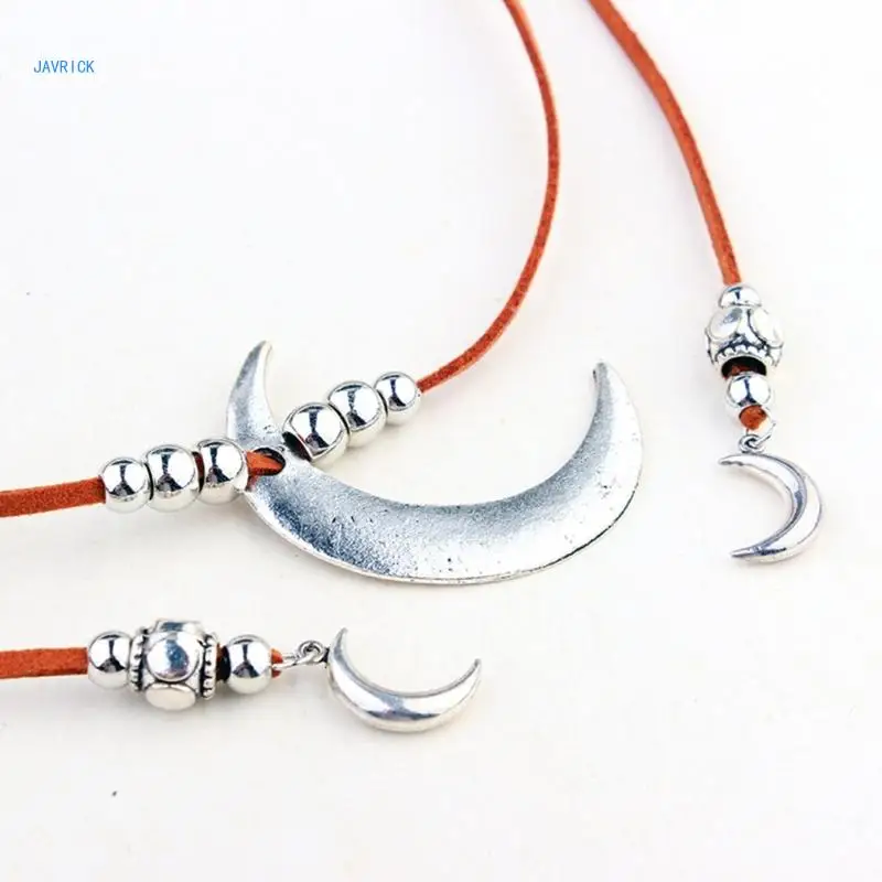 

Large Moon Pendant Rope Tie Choker Necklace for Women Elegant