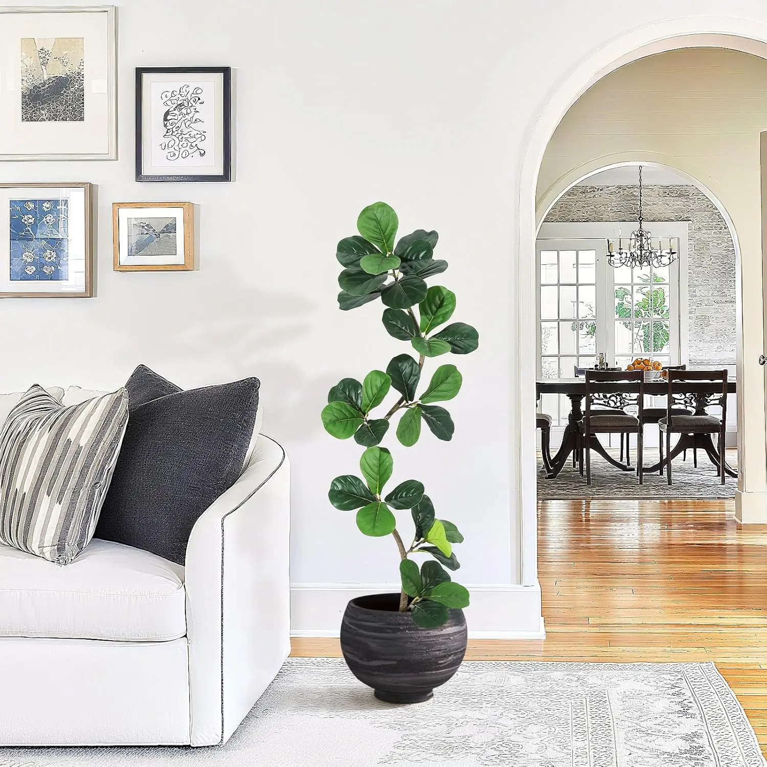 Künstlicher Geigenblatt-Feigenbaum, künstliche Pflanze mit weißem Pflanzgefäß, großer künstlicher Ficus-Baum für Zuhause oder Büro, Einweihungsgeschenk – Detail 8