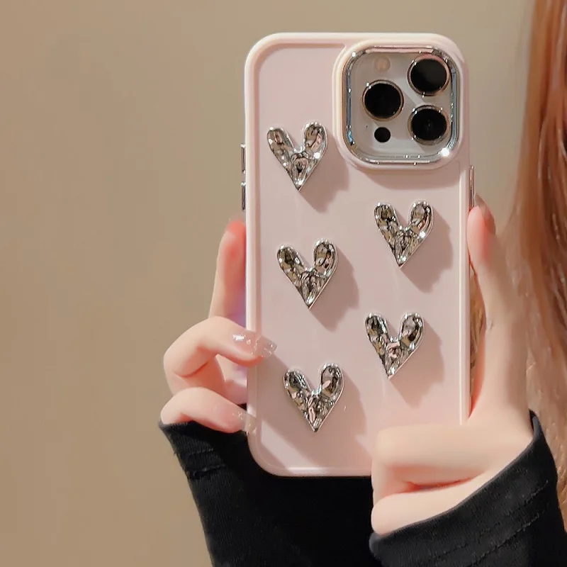 thumbnail image 1 of Luxury Plating Love Heart Case For iPhone 15 14 13 12 11 Pro Max X XS XR 7 8 Plus SE 3 Soft Shockproof Bumper Protective Cover, 1 of 5