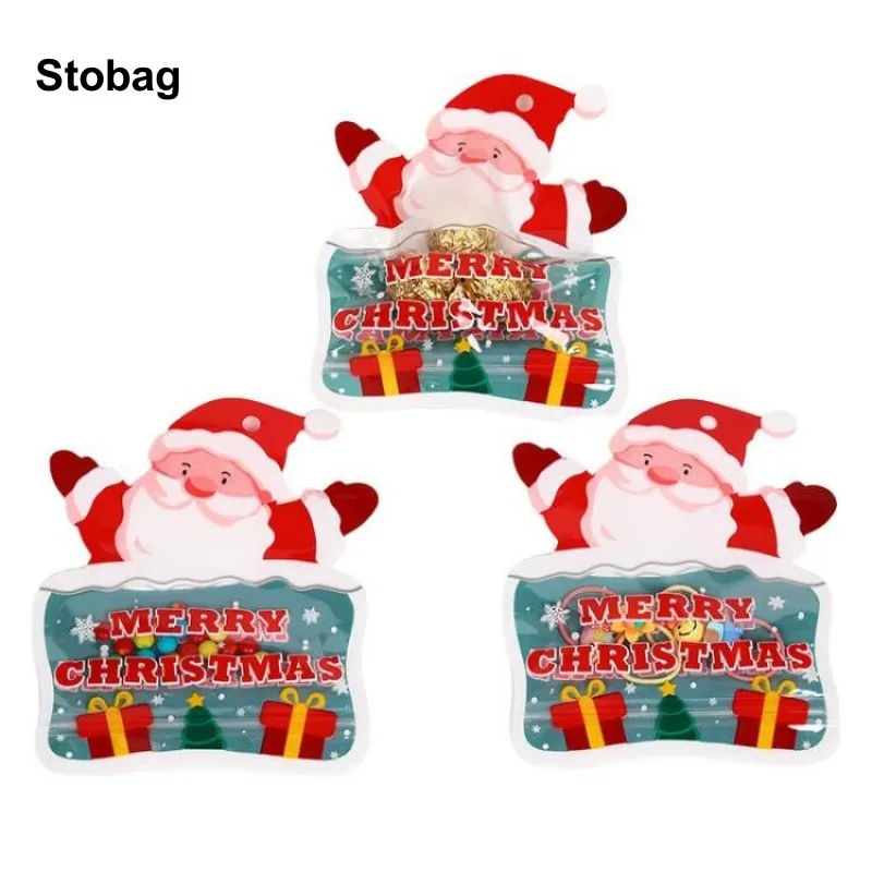 StoBag 50pcs Marry Christmas Ziplock Bags Candy Snack Packaging Tote Handle  Cute Small Kids Cartoon Plastic Sealed Food Storage - AliExpress