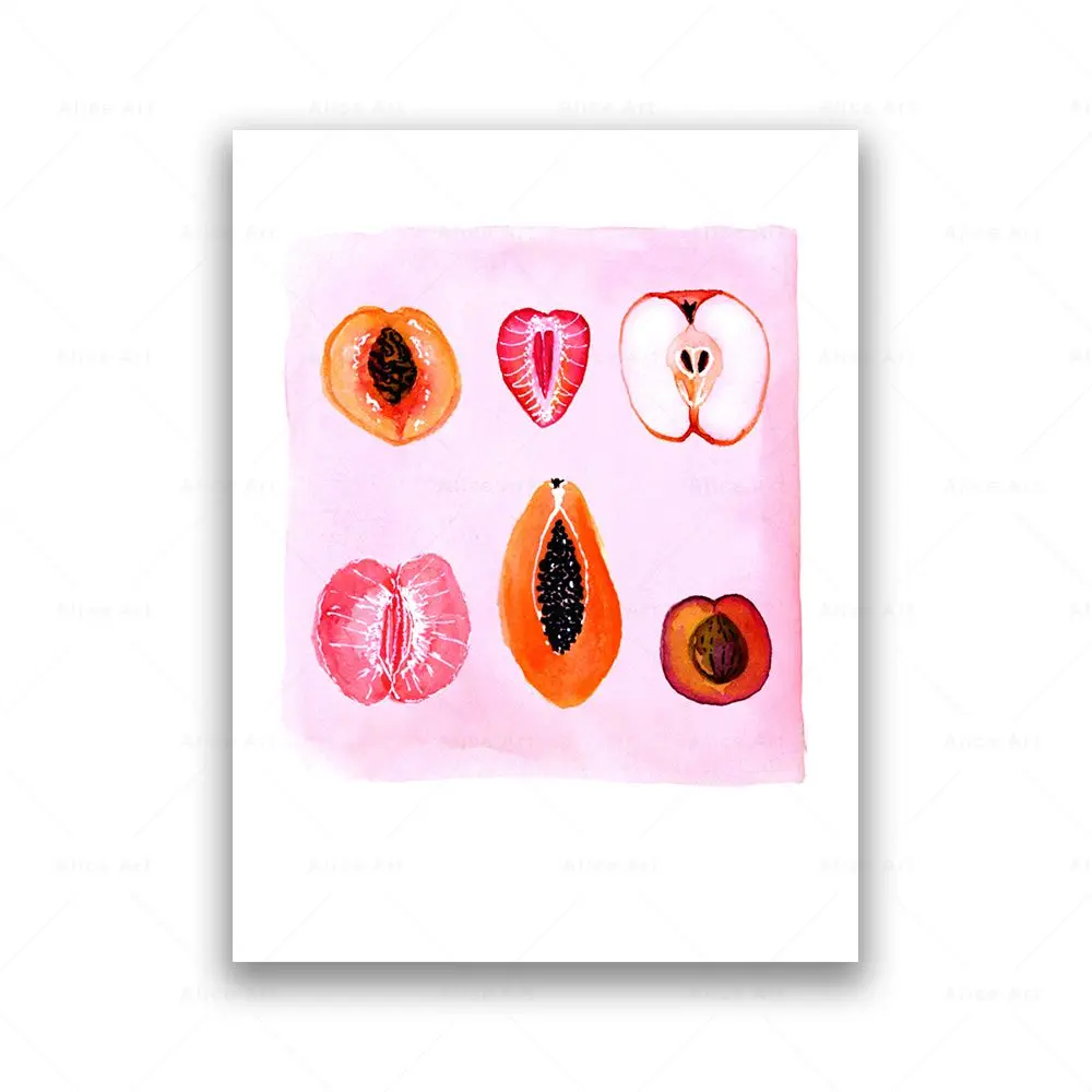 Fruity Sliced Feminine Fruit Wall Art Canvas Painting Vintage Posters Abstract Woman Body Positivity Prints Pictures Room Decor