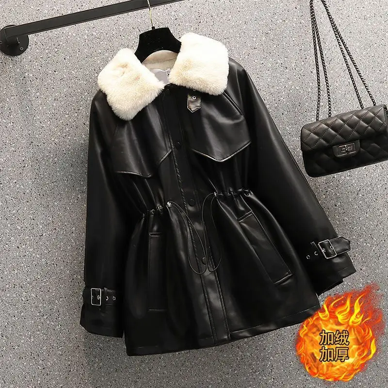 Autumn And Winter Women's New Fleece Comfortable Leather Ladies Temperament Waist Fur One Loose Fashion Warm Leisur Ecoat Tide.