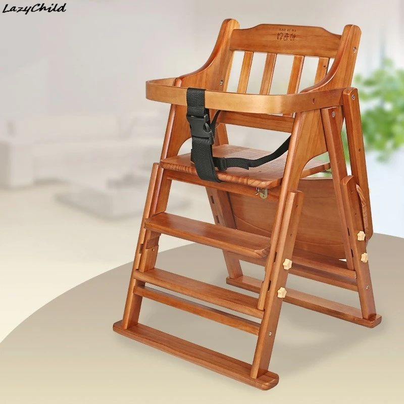 Lazychild Children's High Rise Dining Chair Solid Wood Home Use Pulley Seat Cushion Portable Foldable Seat Baby Eating