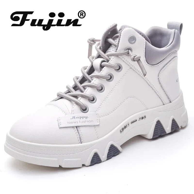 

Fujin 3.5cm Genuine Leather Women Shoes Platform Sneakers Spring Autumn Warm Fur Winter Boot Women Combat Boots Ankle Booties