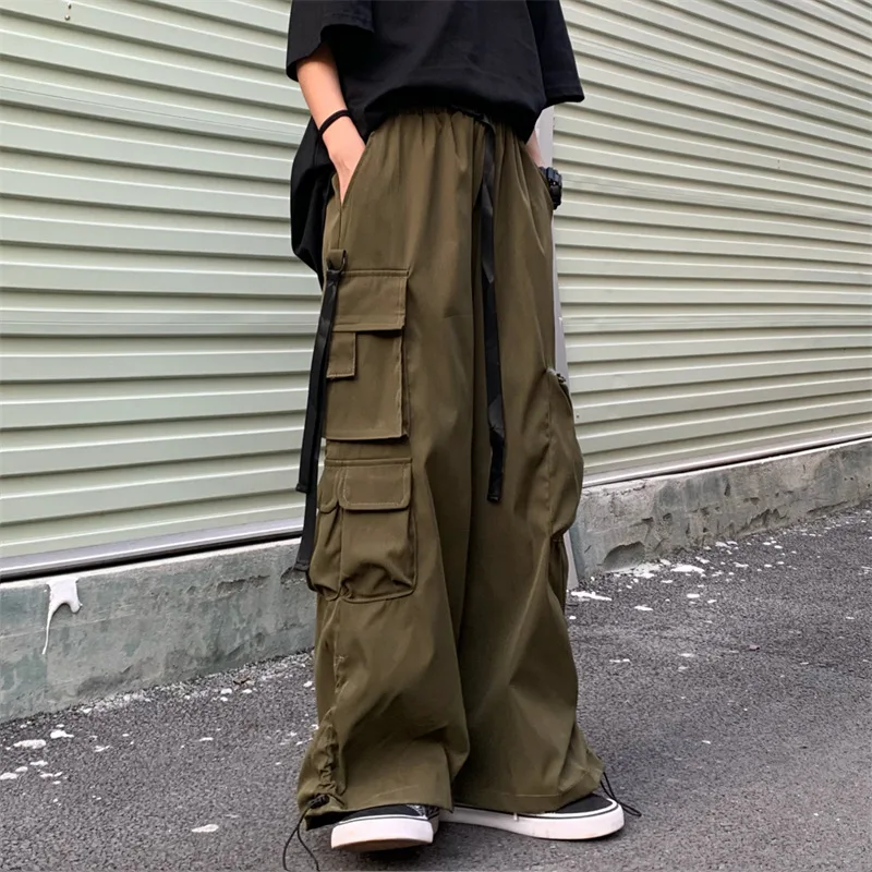 

Oversized Casual Straight Trouser Women Men Elastic Waist Multiple Pockets Cargo Pants Unisex Hip Hop Y2k Streetwear Baggy Pants