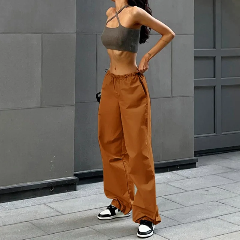 

Street Fashion Trend Women's Simple Loose Trousers Temperament Commuting Female Clothing New Drawstring Waist Casual Cargo Pants