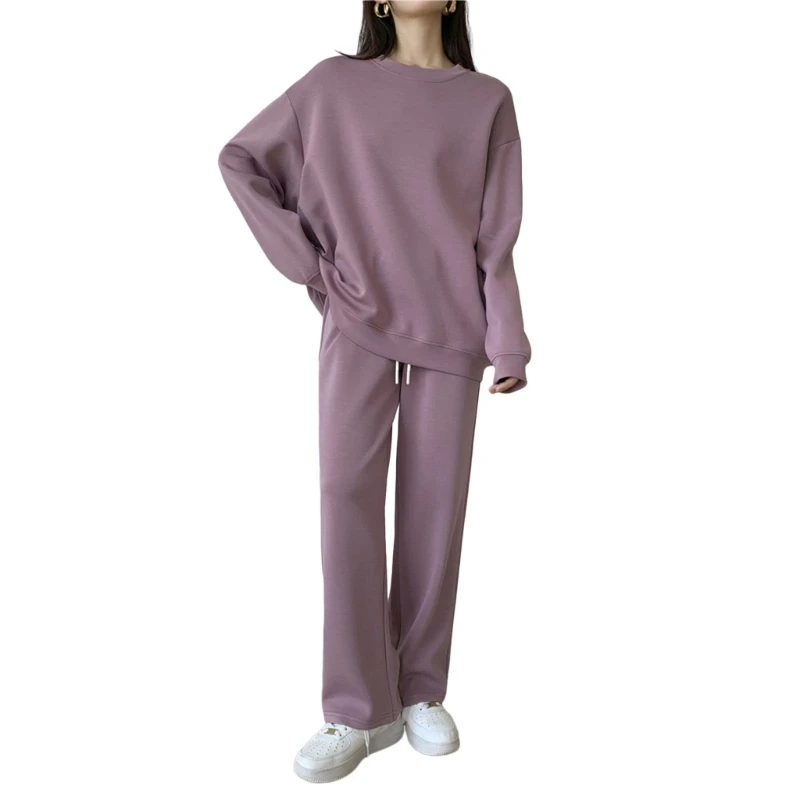 Women's Two Piece Outfit Long Sleeve Crewneck Pullover Tops Long Pants Tracksuit