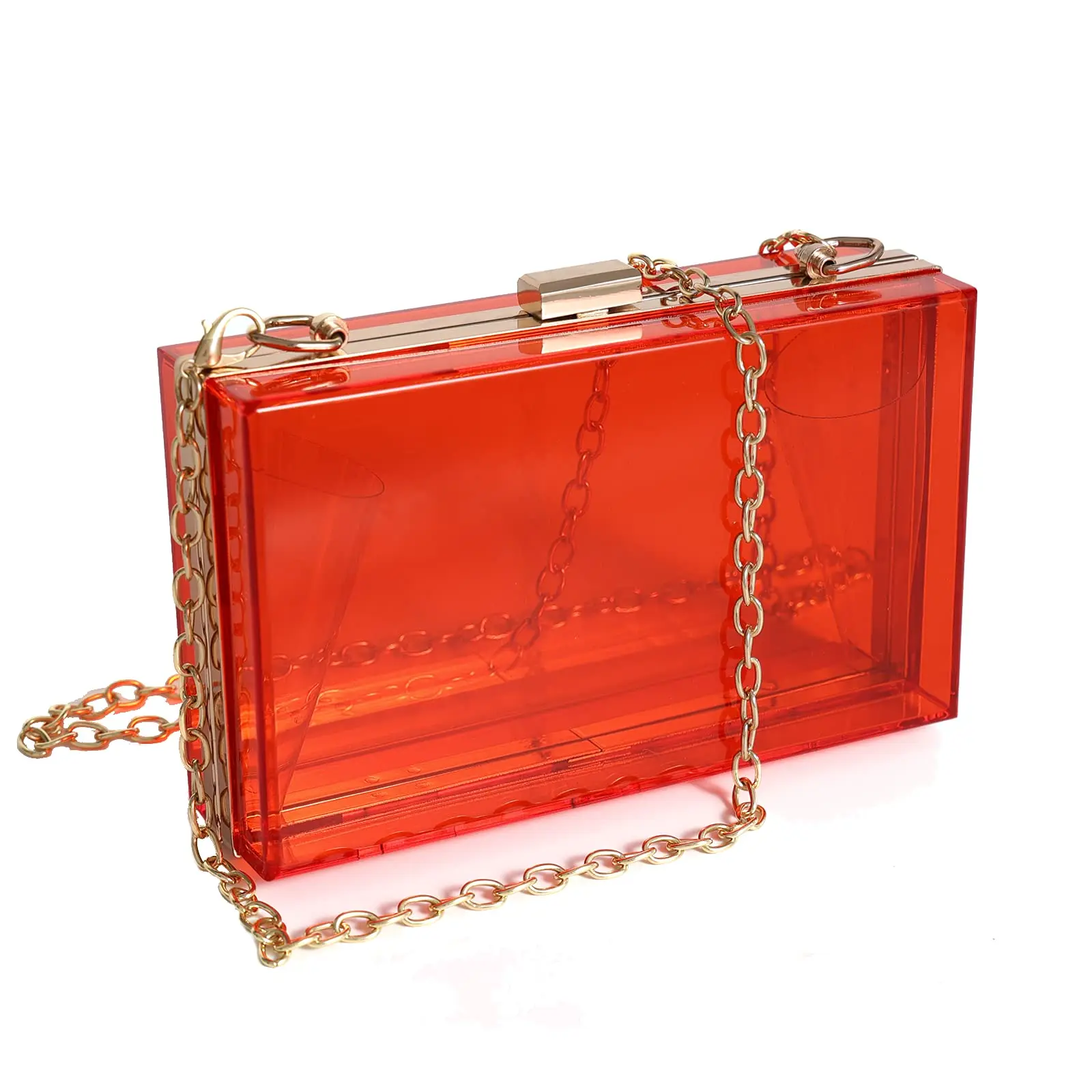 Acrylic clutch bag shoulder bag with removable chain Black