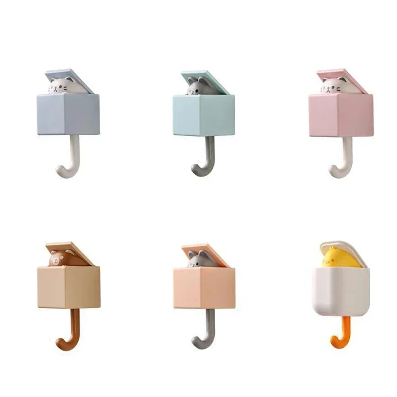 1-10PC Cartoon Cat Hook Self Adhesive Dormitory Bedroom Door Hanger Hook Key Umbrella Towel Cap Coat Rack Wall Animal Decor Rack 5
