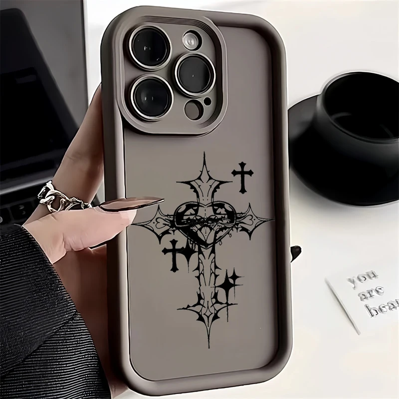 thumbnail image 1 of Funda de teléfono con estampado de Cruz Negra de lujo para iPhone 16, 15, 14, 13, 12, 11 Pro Max, Mini, XR, XS, 7, 8 Plus, SE2, Funda suave a prueba de golpes, 1 of 5