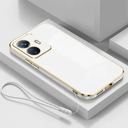 Luxury Square Plating ShockProof Silicone Phone Case - 6.44 for vivo T1 44W (Gs6D White)