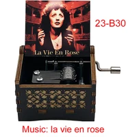 Hand  Edith Piaf print France La Vie En Rose Wooden Music Box Musical Theme Song Caixa De Musica Party Casket large stock 1