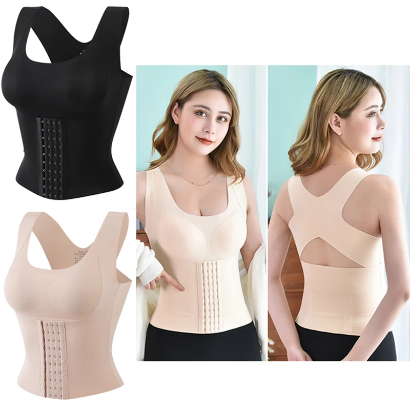 

3-in-1 Waist Buttoned Bra Women's Shapewear Posture Corrector Corset Slimming Cross Back Underwear Shapers Belly Sheath Tank Top