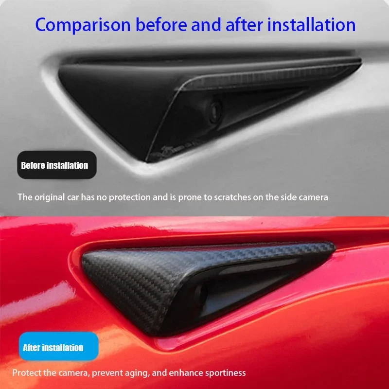 Tesla New Model 3 Highland 2024/Model Y 사이드 카메라 커버 렌즈 보호대 실제 탄소 섬유 밝은/무광택 탄소 섬유 패턴