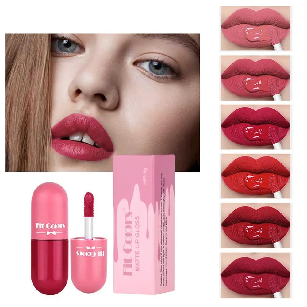1Pc Mini Capsule Lip Glaze Velvet Moisturizing Long Lasting Non-stick Cup Smooth Matte Lip Gloss Liquid Lipstick 6 Colors