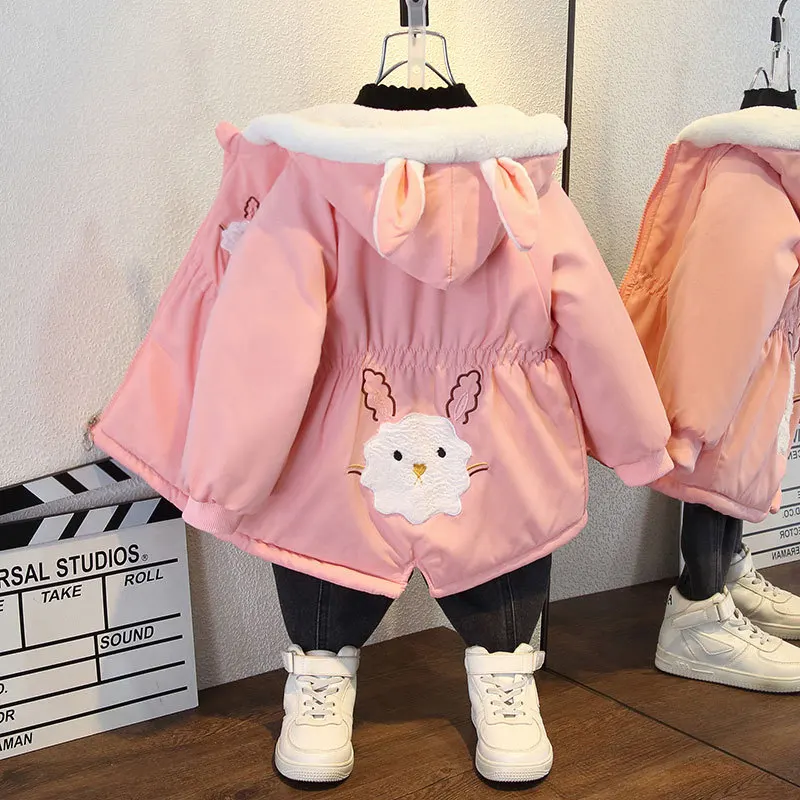 아동용 재킷 윈드브레이커 후드 아동복 2 3 4 5 6 7 8세 신상 겨울 여아 재킷 플러스 벨벳 보온