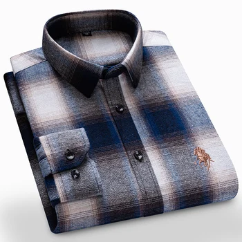 Camicie a maniche lunghe da uomo Stile classico Colletto rovesciato Flanella Plaid Abbigliamento casual Uso quotidiano Camicie in materiale morbido di facile manutenzione 1