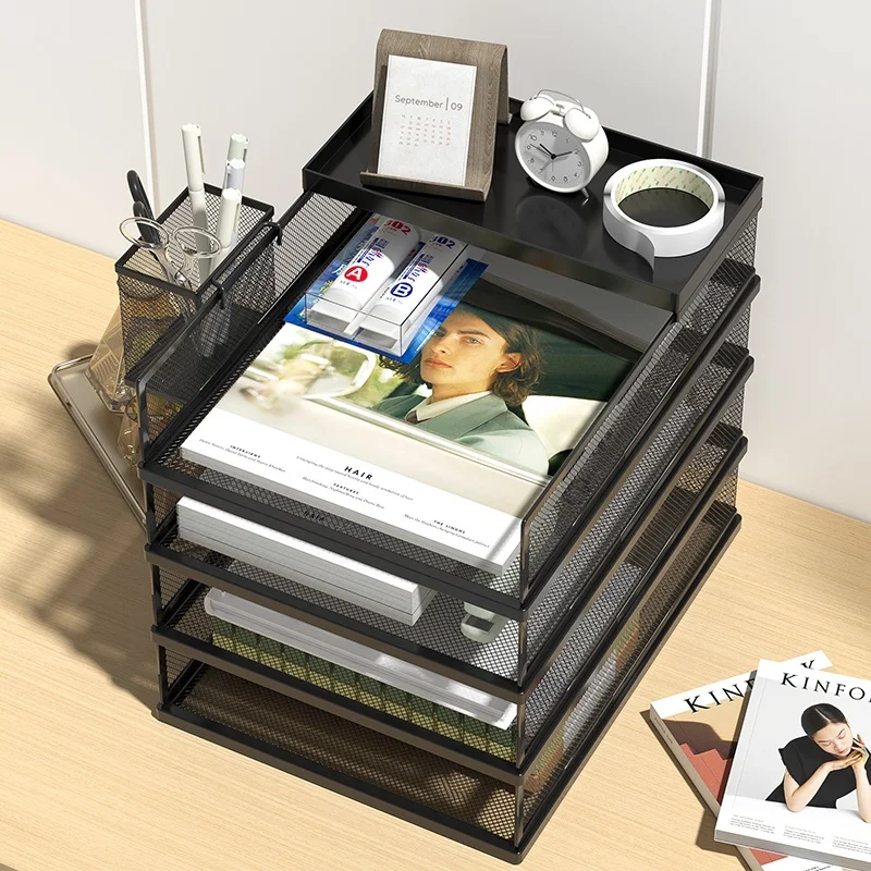 Desktop File Rack storage box storage racks file organizer Metal File Box Storage Rack Metal Multi-Layer Folder Storage Box Bookshelf Office Data Sorting A3A4
