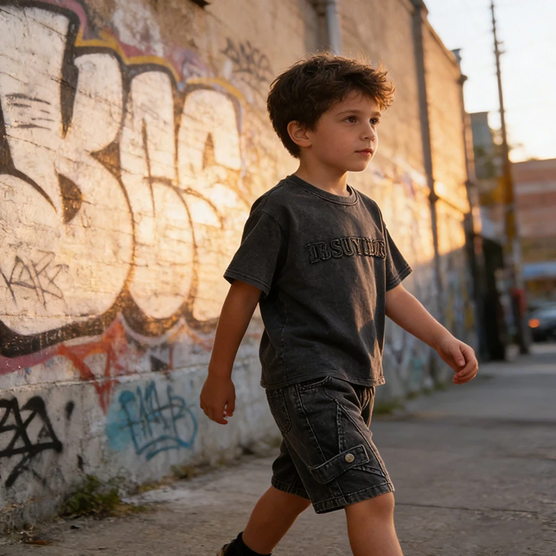 Toddler Boys 2Pcs Summer Outfits Letter Short Sleeve T-Shirt Washed Denim Shorts Set Kids Boys Casual Streetwear Clothes 2-6Year 4