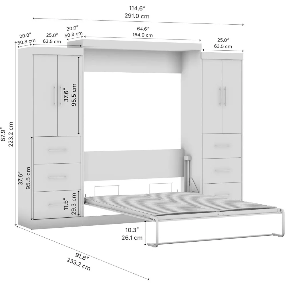 Nebula Queen Murphy Bed with 2 Wardrobes (115W) in Bark Gray, Sleeping Arrangement and Closet Organizers for Multipurpose 6