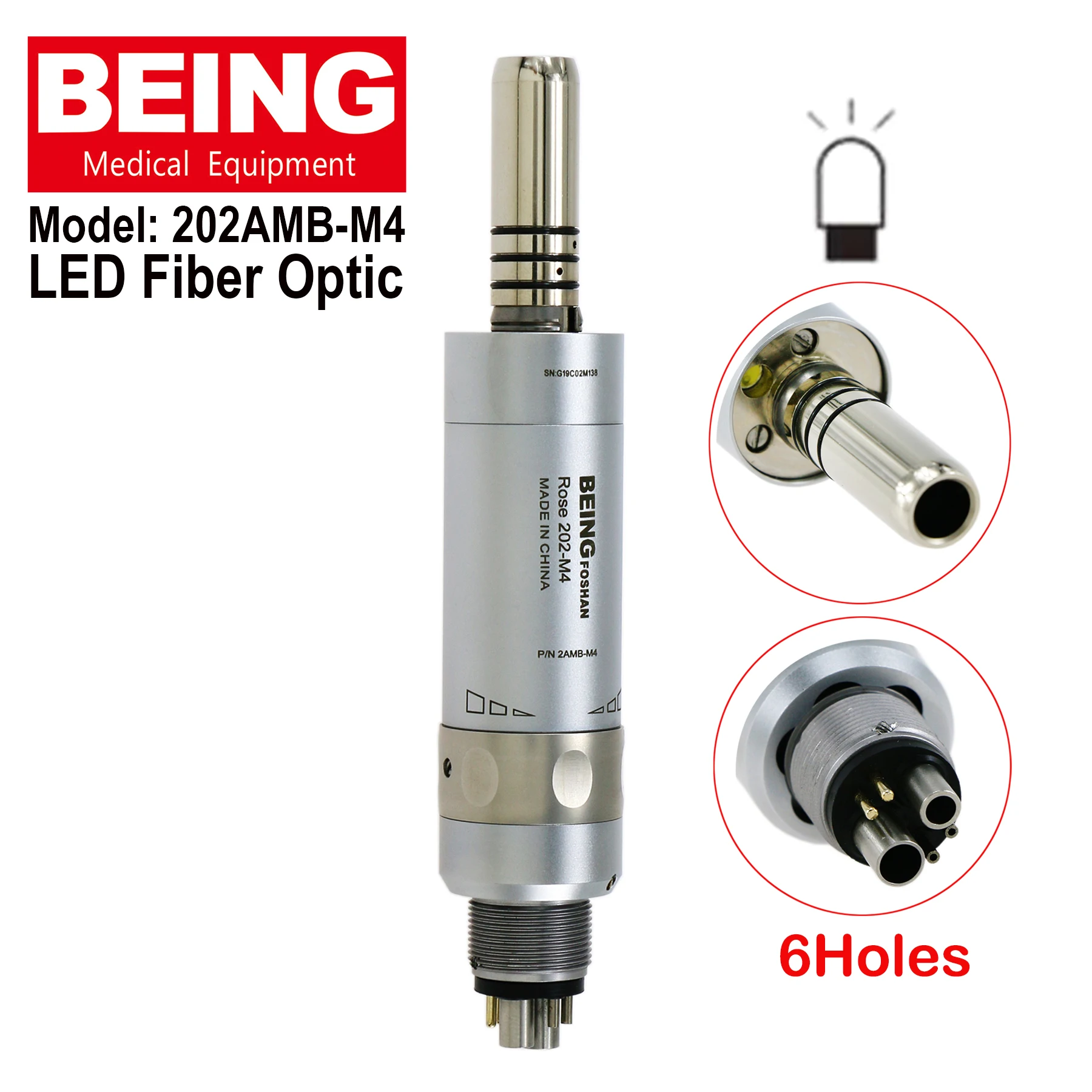 

BEING Dental LED Fiber Optic 1:1 Low Slow Speed Inner Water Air Motor 6Pin 6Holes Fit ISO E type KAVO NSK Handpiece