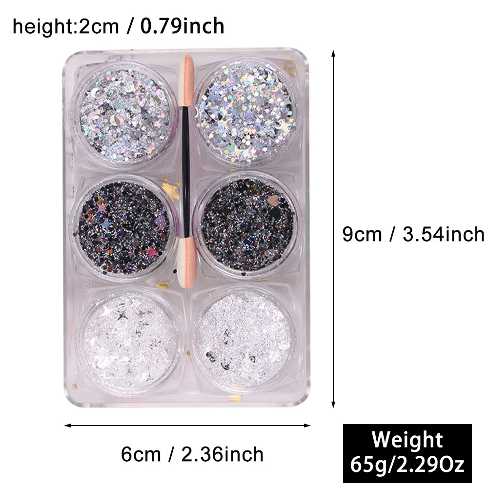 6 Colors/Set  Holographic Chunky Nail Sequins Glitter Makeup Eyeshadow Bulk Party Face Body Chunky Glitter For Festival Glitter 6