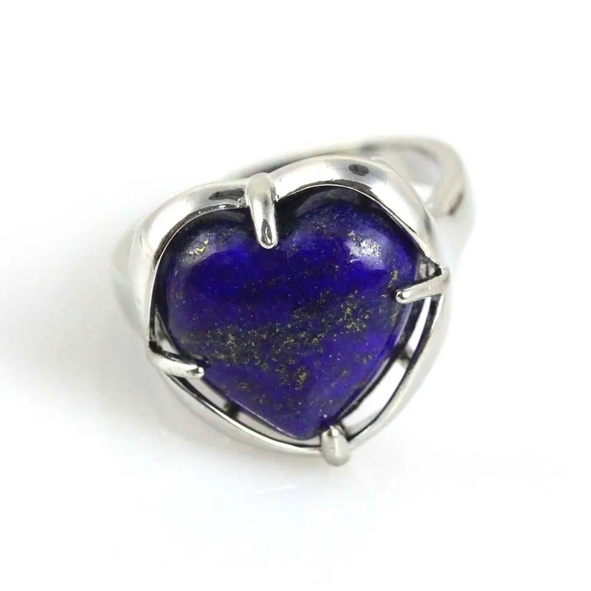 Crystal Heart Rings Natural Amethyst Rose Quartz Lapis Lazuli Aventurine Agate Stone Adjustable Finger Ring For Women Men Girls 6
