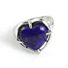 Crystal Heart Rings Natural Amethyst Rose Quartz Lapis Lazuli Aventurine Agate Stone Adjustable Finger Ring For Women Men Girls 6