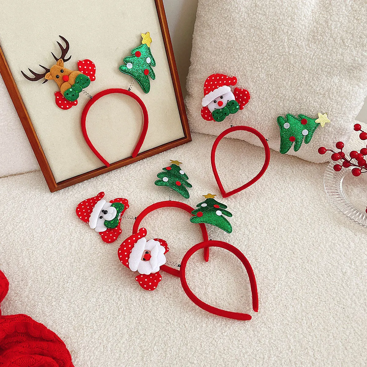 Christmas Hair Hoop Christmas Party Cosplay Headbands Girls Plush Reindeer Antlers Deer Ear Tree Hair Accessories Gift