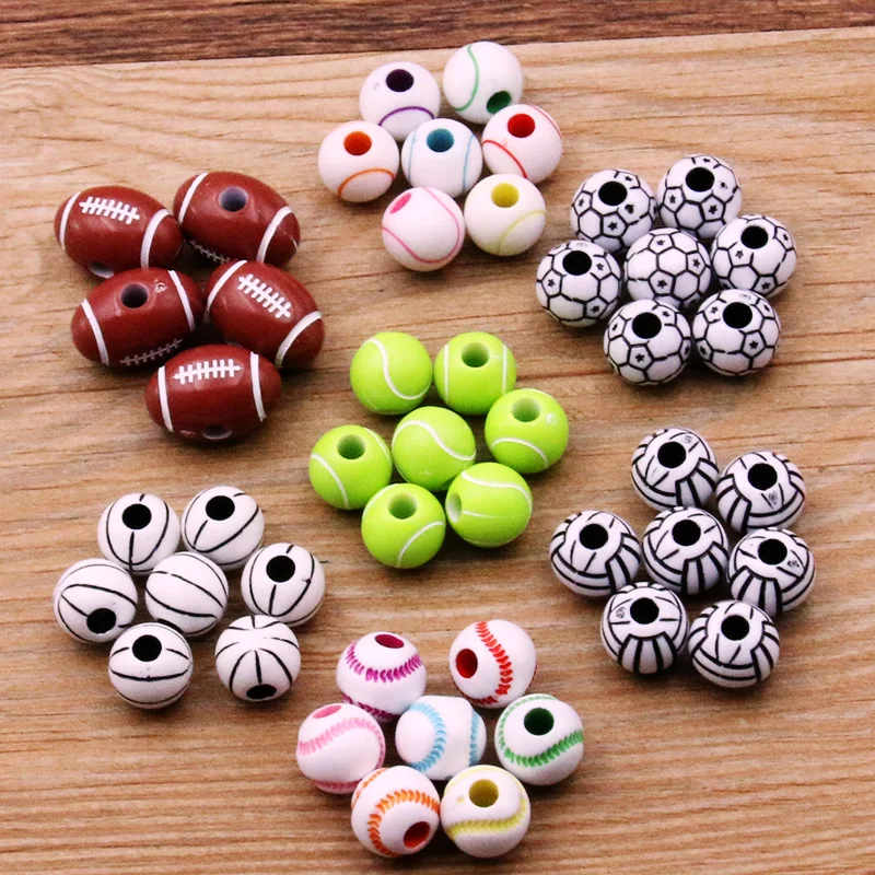 100pcs Acrylic Football Beads Football Beads for Necklace Bracelet DIY  Sports Beads 