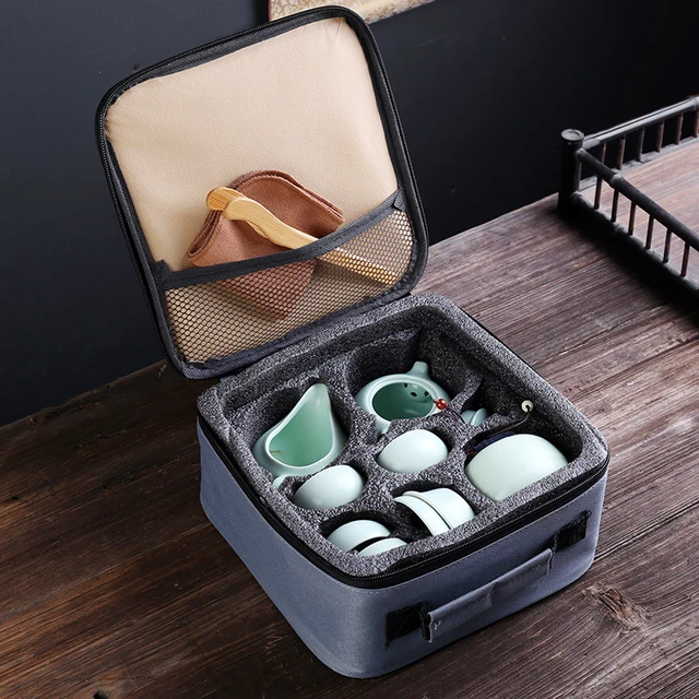 Hordozható Kerámia Teárfalott Kínai Kung Fu Teáskás Teáskanna Utazó Teáruk Táska Teaset Gaiwan Tea Csésze Ceremónia - Image 4