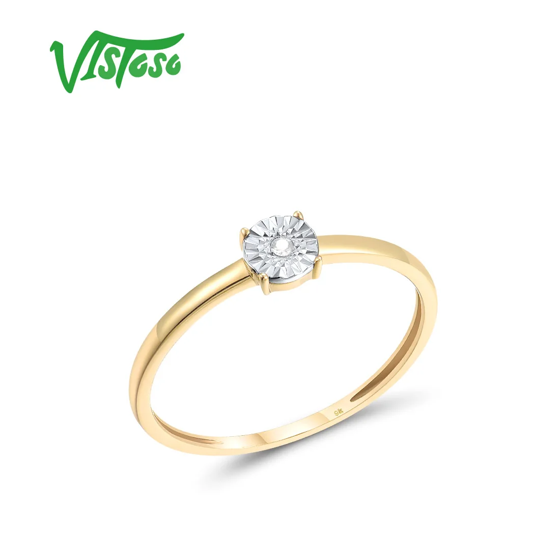 

VISTOSO Genuine 9K 375 Two Tone Gold Rings For Women Simple Style Eternal Diamond Wedding Engagement Gifts Delicate Fine Jewelry